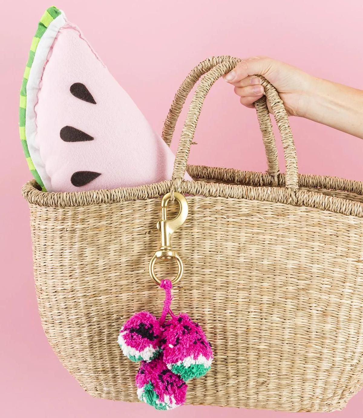 National Watermelon Day pom pom on wicker tote