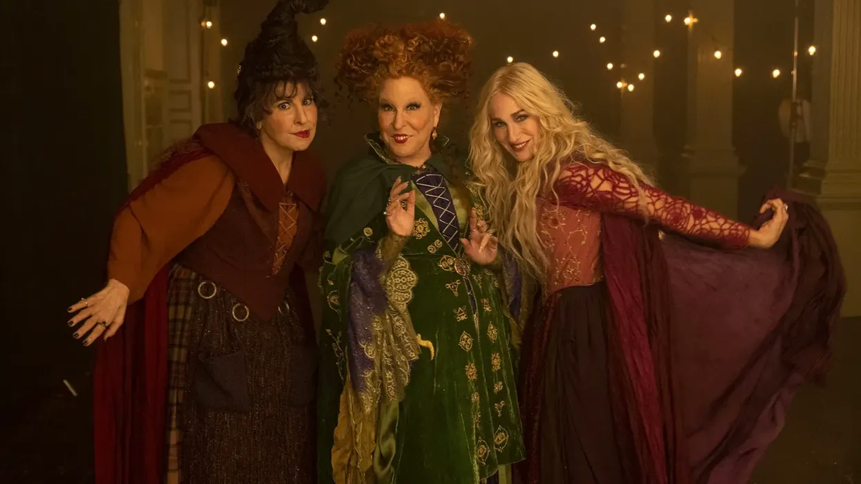 Winfred, Sarah, and Mary from Hocus Pocus all look at the camera menacingly.